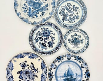 Vintage Delftse wandborden set van 6 handgeschilderde Koninklijk Delft Holland Delfts blauwe keramische wanddecoratie