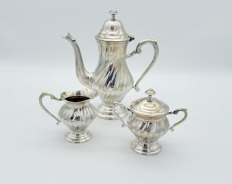 Silver-plated vintage mocha set Mid Century coffee pot creamer & sugar bowl silver coffee service elegant silverware