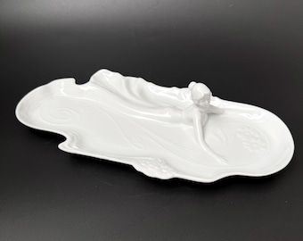 Vintage Neu Tettau Porcelain Tray Art Deco Lady Figure 1990s White Porcelain Vanity Tray Jewelry Trinket Dish Germany