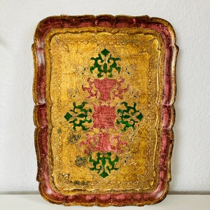 Large Golden Vintage Florentine Tray | Italian Retro Tray | Decorative Piece in the Style of Italian Baroque | Handmade Rimantic Decor