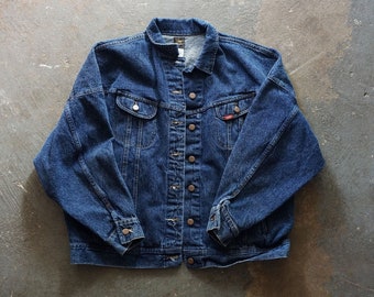 Vtg 80s Lee PATD-153438 Blue Denim Trucker Jacket Made in USA 42R