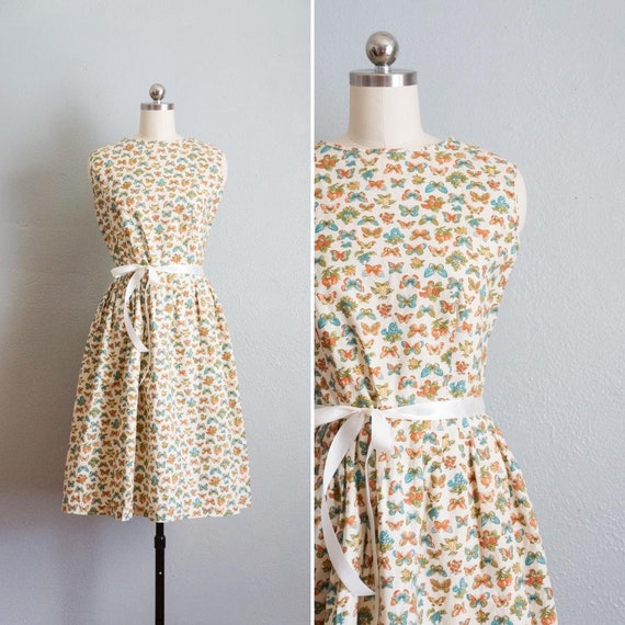 1950s Butterfly Print DIY Full Skirt Cotton Dress