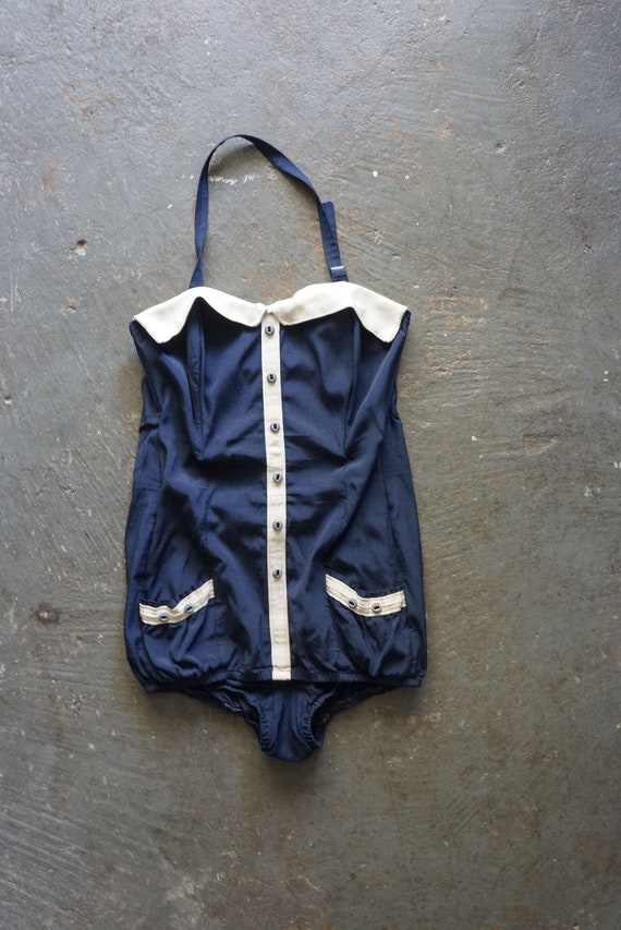 1950s Surf Togs Swimsuit | vintage 50s navy blue … - image 2