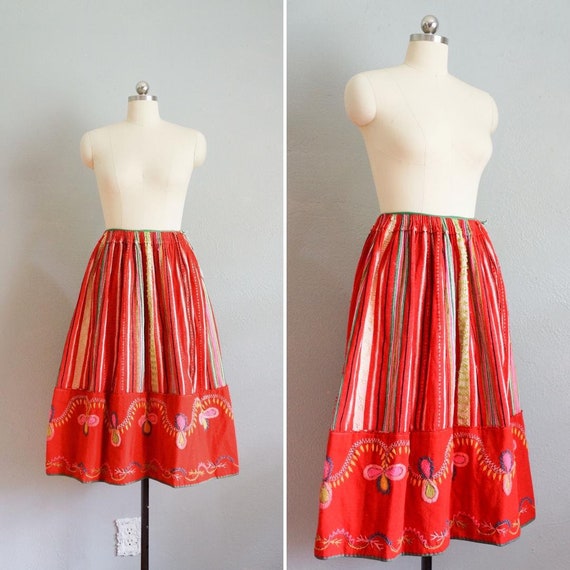 1950s Red Wool Puerto Rico Handmade Skirt | vintag