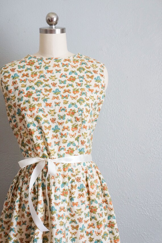 1950s Butterfly Print DIY Full Skirt Cotton Dress… - image 3