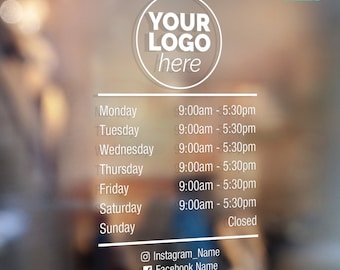 Custom Business Logo Opening Hours Vinyl Decal - Shop Window Sticker