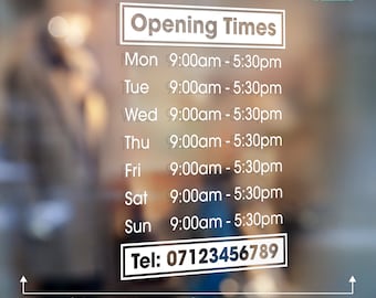 Shop Window Opening Hours Times Personalised Customised Sign Vinyl Decal Sticker