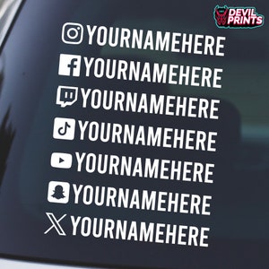 2 X SOCIAL MEDIA TAGS Personalised Car Sticker Vinyl Decal Handles Window Bumper Novelty