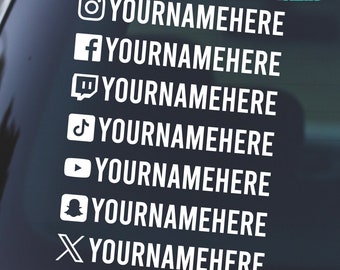 2 X SOCIAL MEDIA TAGS Personalised Car Sticker Vinyl Decal Handles Window Bumper Novelty