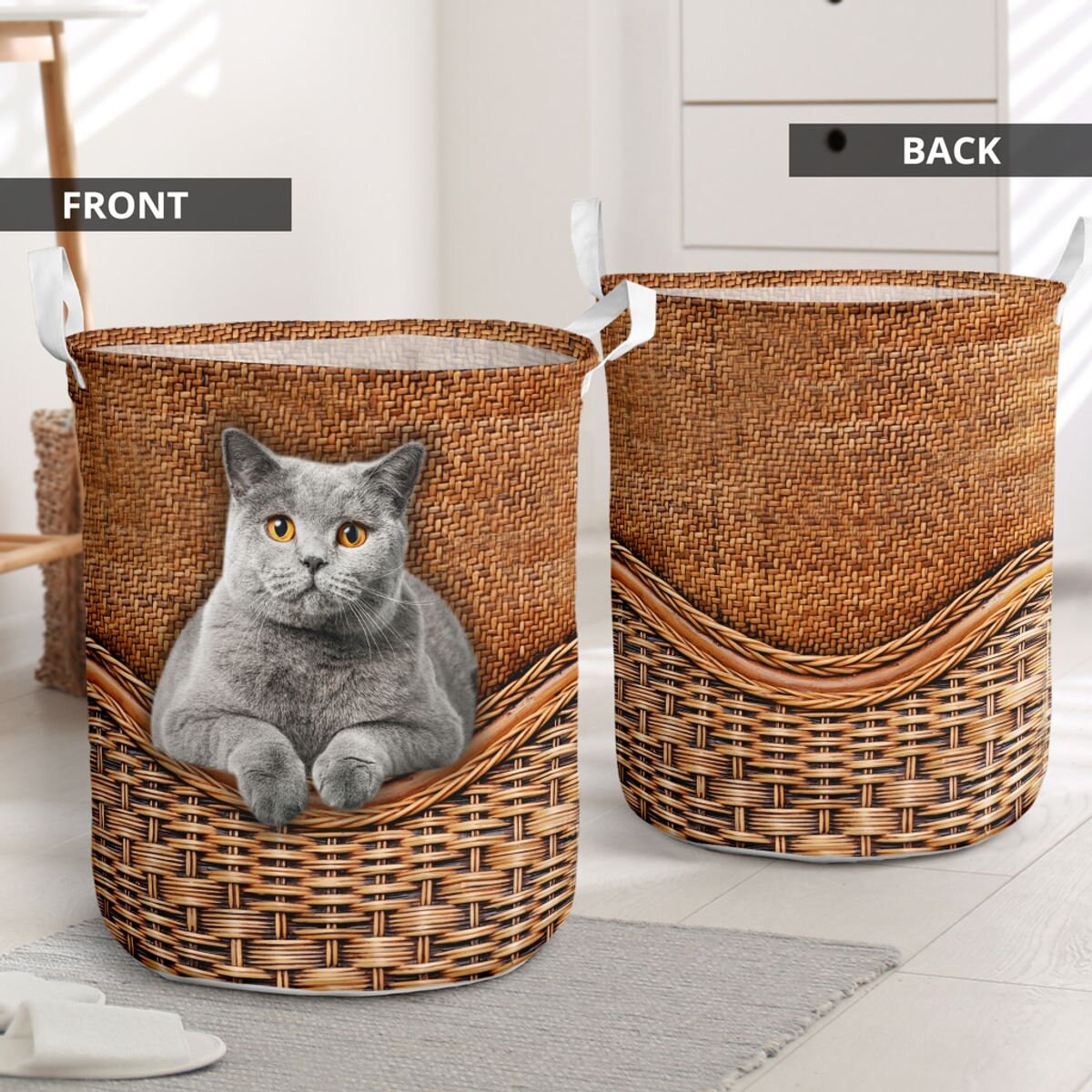 British Shorthair cat faux rattan wicker Laundry Basket 108 Etsy