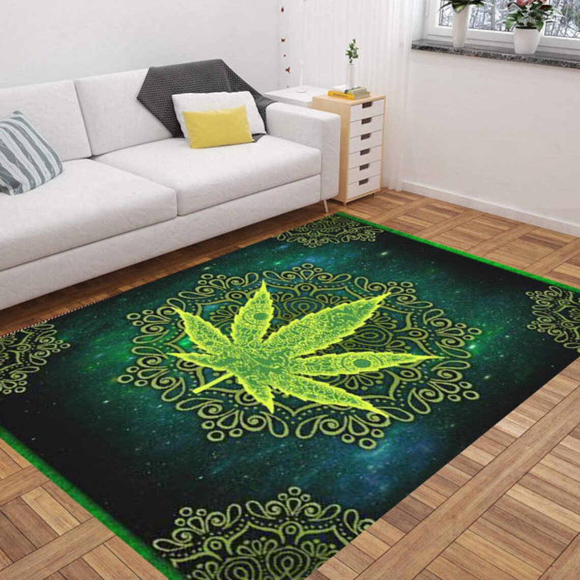 Mandala Weed Area Rug gift for Cannabis lover bedroom rug Etsy