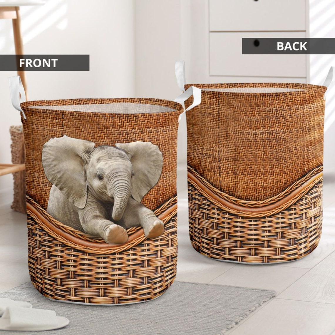 Elephant faux rattan wicker Laundry Basket 208 Halloween Gift Etsy