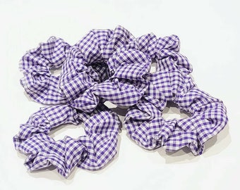 Gingham Hair Scrunchies,  Purple Gingham Hair Accessories, School Scrunchies, Gingham Hair Ties, Charity Scrunchie - Gifts for her/girls