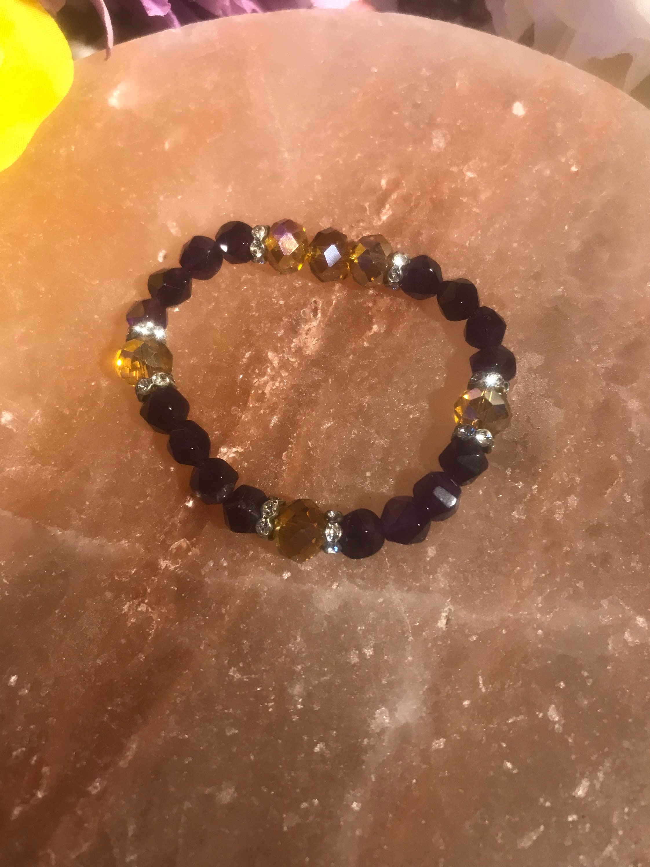 Amethyst Crystal w yellow beads Etsy