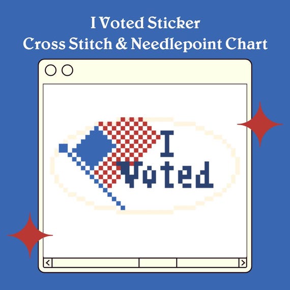 NEEDLEPOINT CHART: I Voted Sticker | Cross Stitch Pattern | Patriotic Needlepoint Chart | Mini Needlepoint Canvas | PDF Digital Download