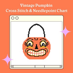 NEEDLEPOINT CHARTS: Vintage Halloween Nadelstich Chart Halloween Kreuzstichmuster Kürbis Eimer Cottagecore | Digitaler Download PDF