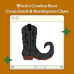 Witch&#39;s Cowboy Boot Needlepoint Chart and Cross Stitch Pattern | Halloween Cross Stitch Chart | DIGITAL DOWNLOAD