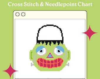 NEEDLEPOINT CHART: Vintage Halloween Bucket Needlepoint Halloween Cross Stitch Patterns Frankenstein | Digital Download PDF