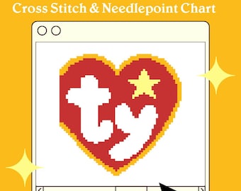 Heart Tag Needlepoint Chart and Cross Stitch Pattern | Heart Bag Charm Pattern | Paint Your Own Needlepoint Canvas | DIGITAL DOWNLOAD