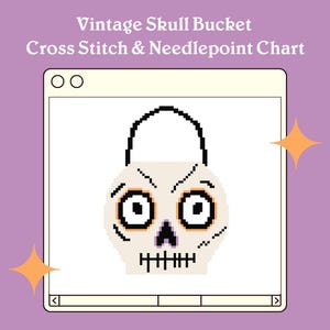 NEEDLEPOINT CHART: Vintage Halloween Bucket Needlepoint Halloween Cross Stitch Patterns Skull | Digital Download PDF