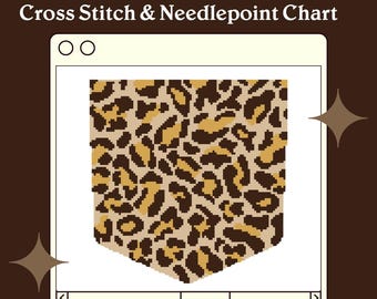 NEEDLEPOINT CHART: Leopard Pocket Patch Needlepoint Chart & Cross Stitch Pattern | Digital Download PDF