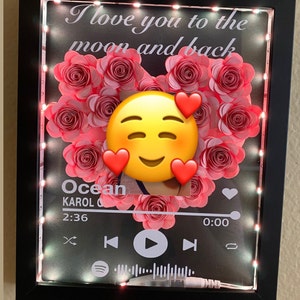 Heart shape flowers/Spotify and flower frame/ Led lights Shadowbox / Heart Rose frame /Led lights