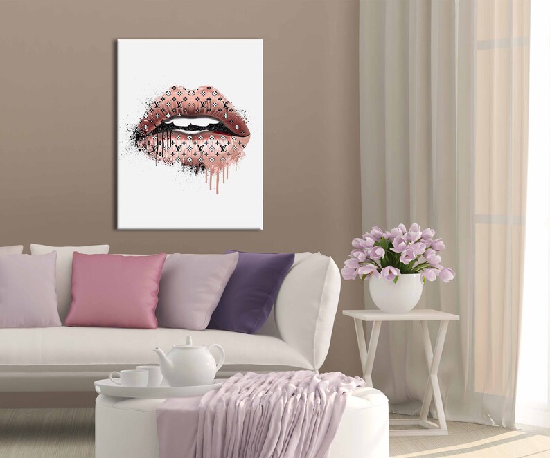 Girly Art Pink lips print Fashion canvas print Fashion wall | Etsy