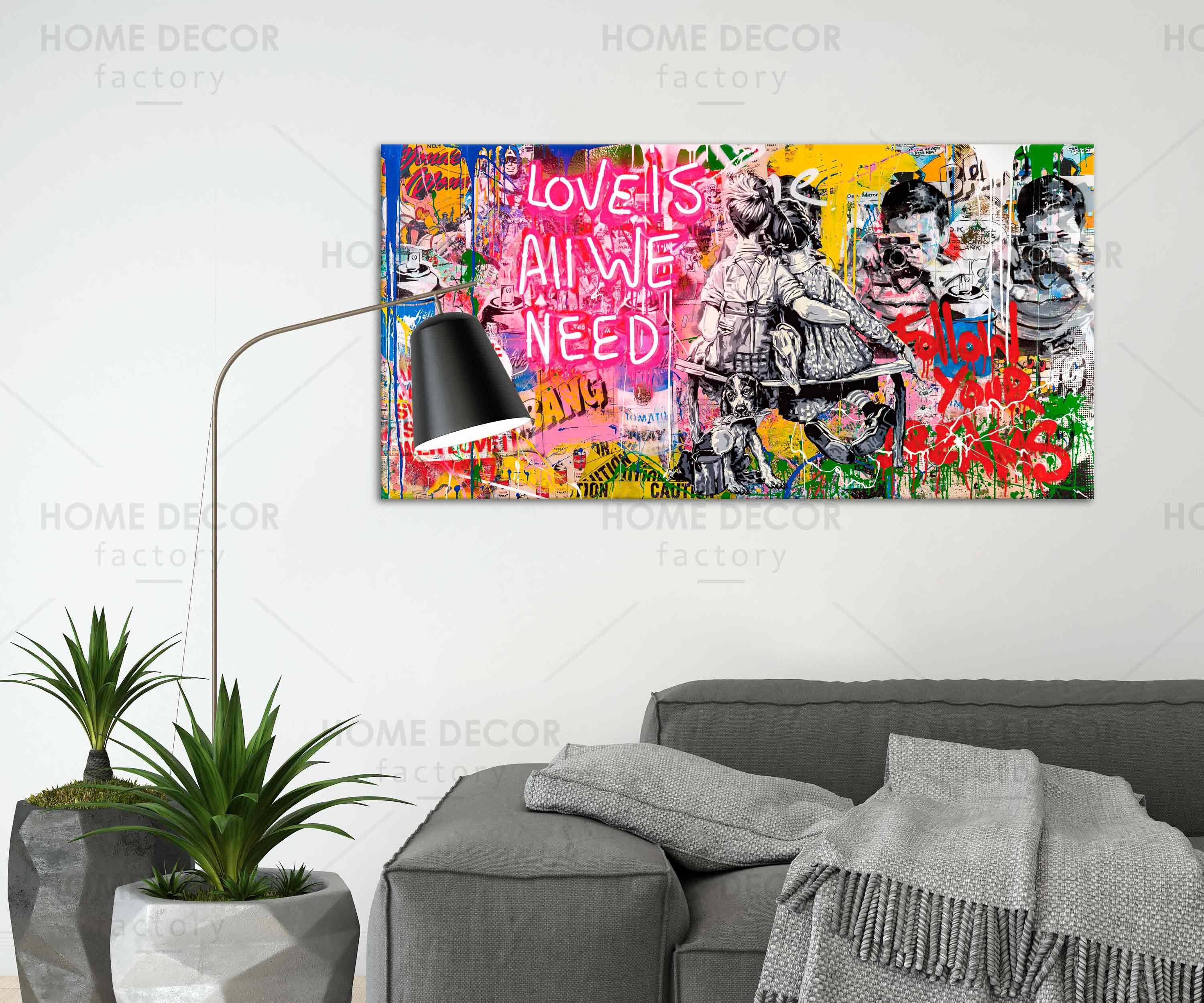 Mr Brainwash Love is all we need Wall art Follow Your Dreams Etsy