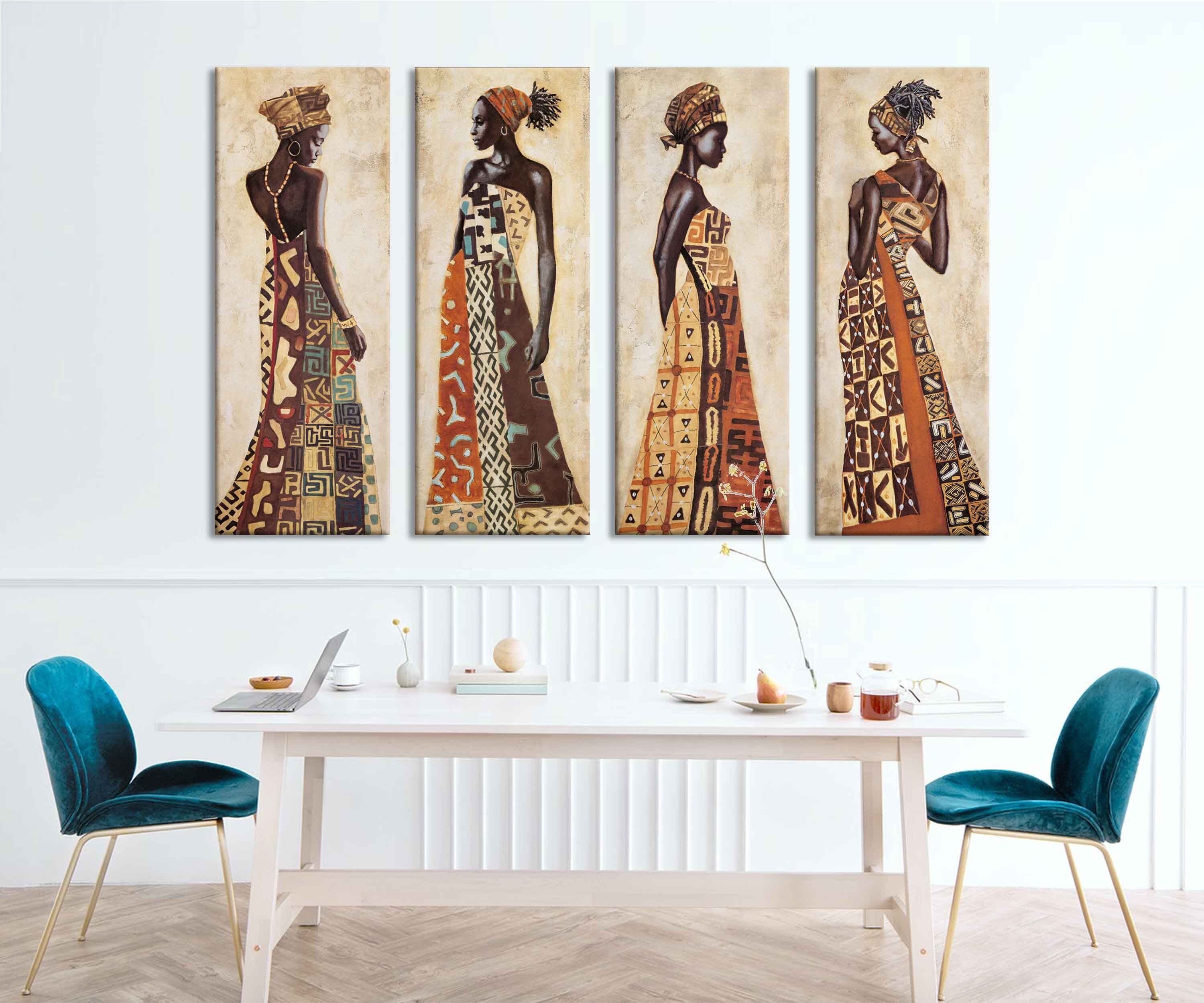 Set of 4 Ethnic Art African woman modern wall art African Etsy
