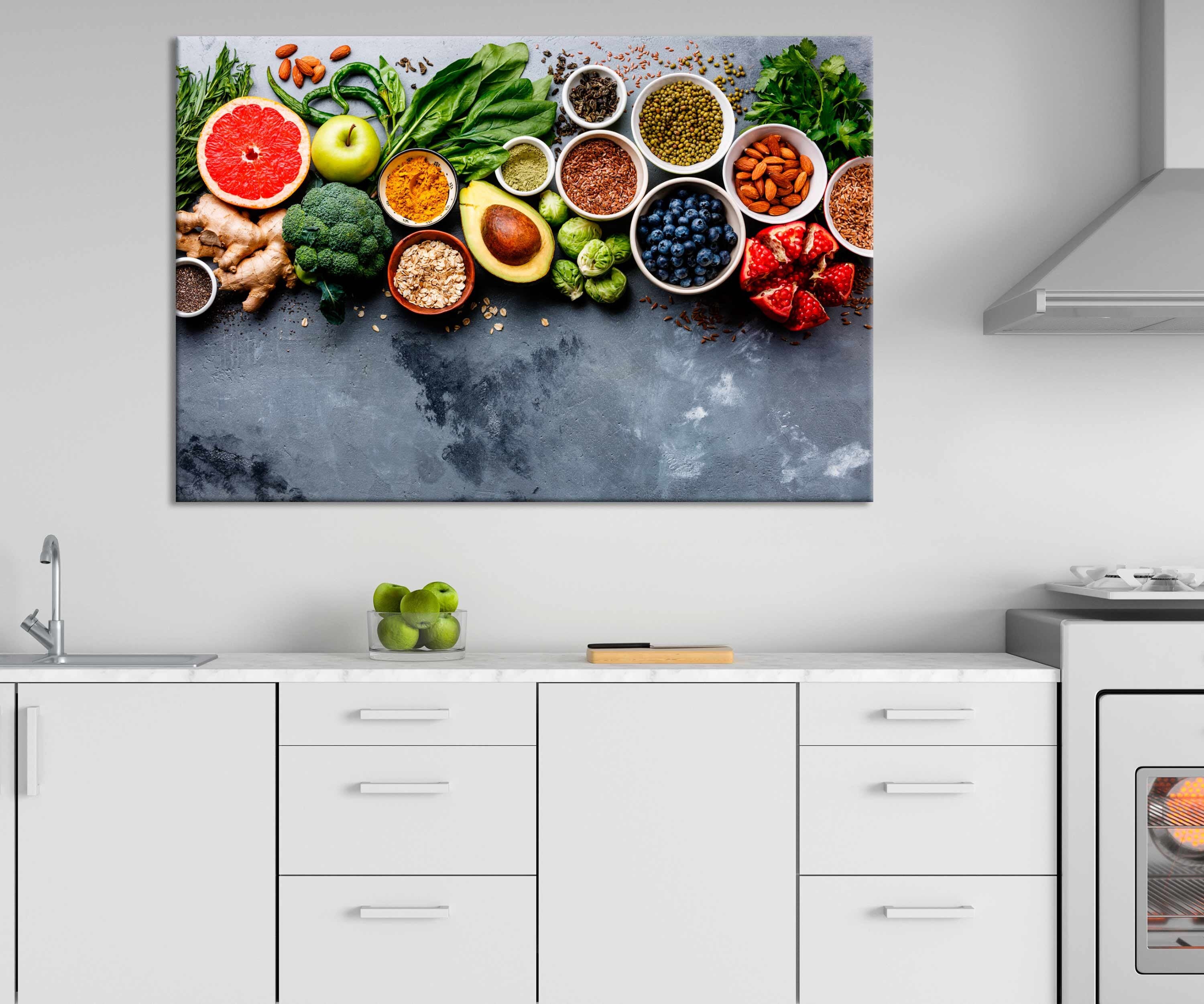 Fruit Kitchen Art Fruits And Vegetable Health Food Kitchen Etsy