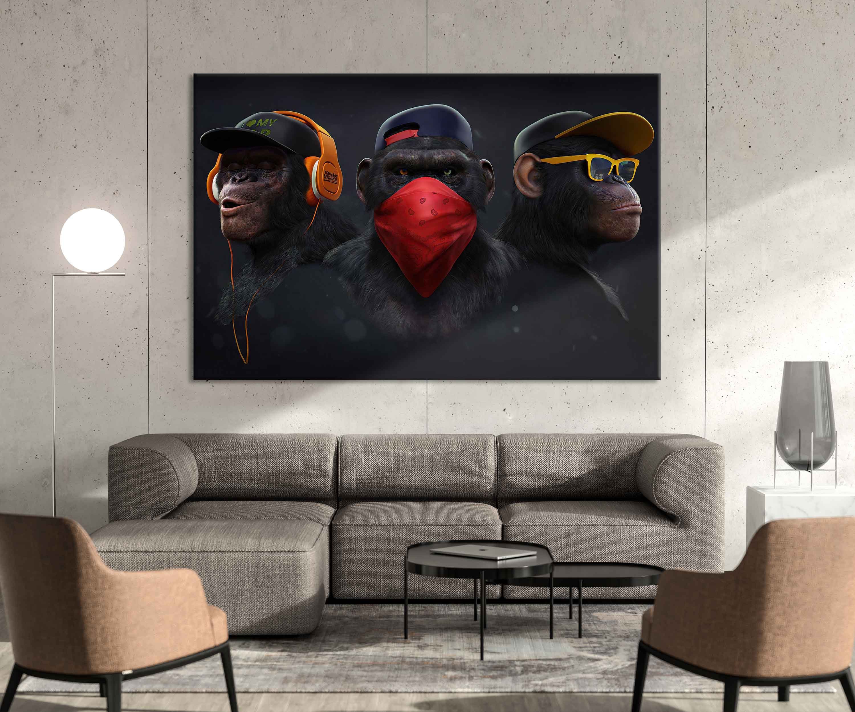 Dj Gorilla Banksy style Monkey Headphones Canvas Wall Art Etsy