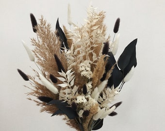 Dried flowers bouquet girl gift for home decor, boho flower bunches for table decor for vase in beige, white and black colors