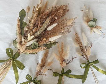 Boda Boho ramo de flores secas, ramo de dama de honor, ramo de novia Boho, arreglo de flores secas naturales, conjunto de decoración floral