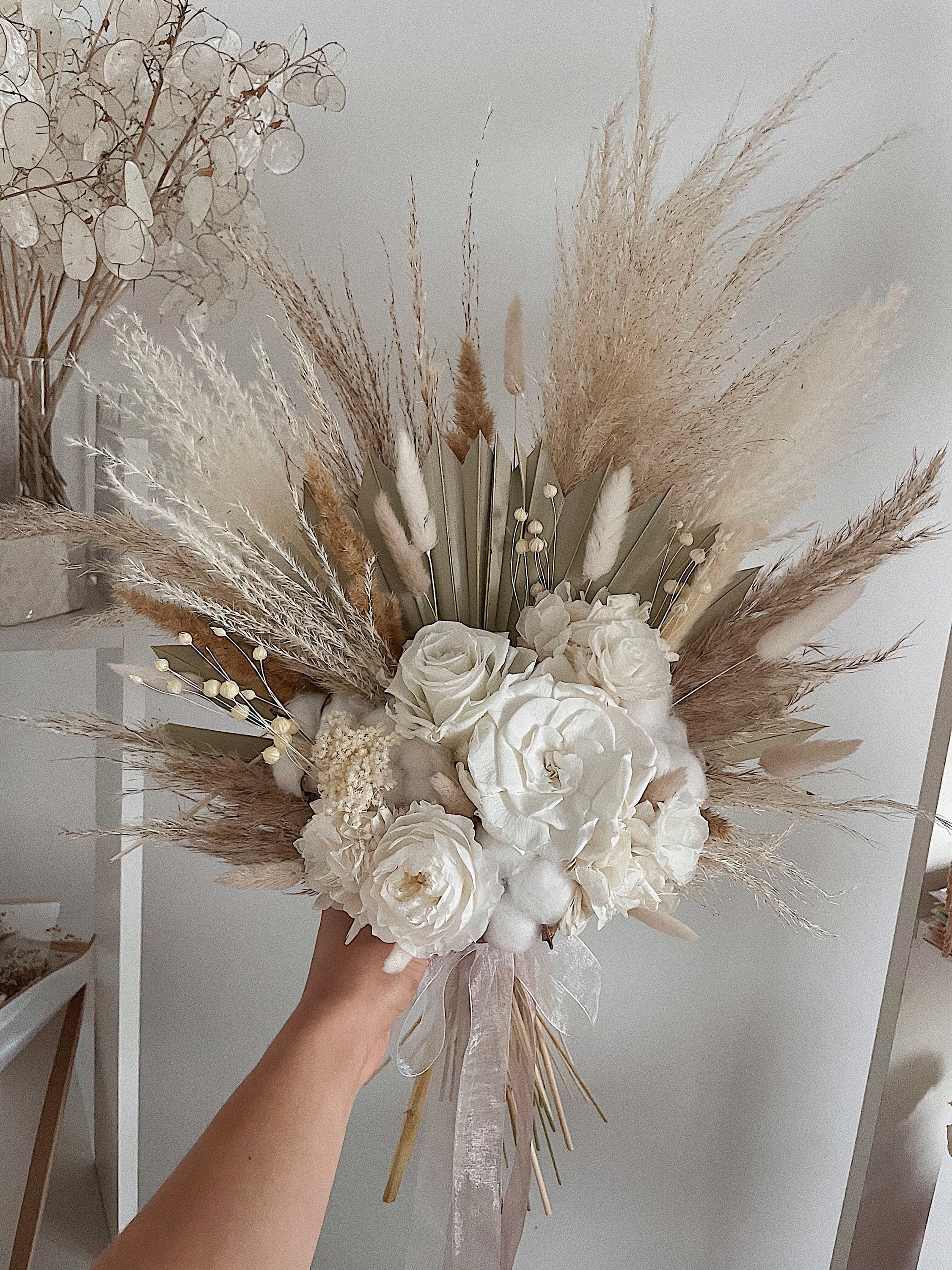 Wedding Boho Dried Flowers Bouquet for Bohemian Bride in White - Etsy