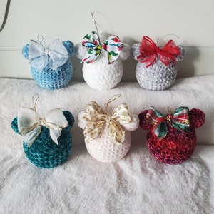Crochet Velvet Mouse Ears Christmas Ornament, Stocking Stuffer, Christmas Gift, Teacher Gift, Secret Santa Gift, Cozy Crochet Holiday Decor