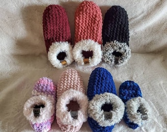 Fuzzy Slippers with Faux Fur Trim, Crochet Fuzzy Slippers, Fuzzy Slipper Socks, Soft Chenille-Style Slippers, Holiday Stocking Stuffer