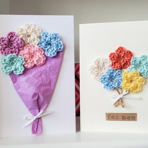 Carte de fête des mères, cartes de voeux florales pour la fête des mères, carte de voeux bouquet, carte faite main, carte de fleurs au crochet, carte message personnalisable