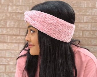 Velvet Twist Headband, Crochet Velvet Headband, Velvet Twist Earwarmer, Soft Winter Headband, Cozy Headband, Handmade Gift