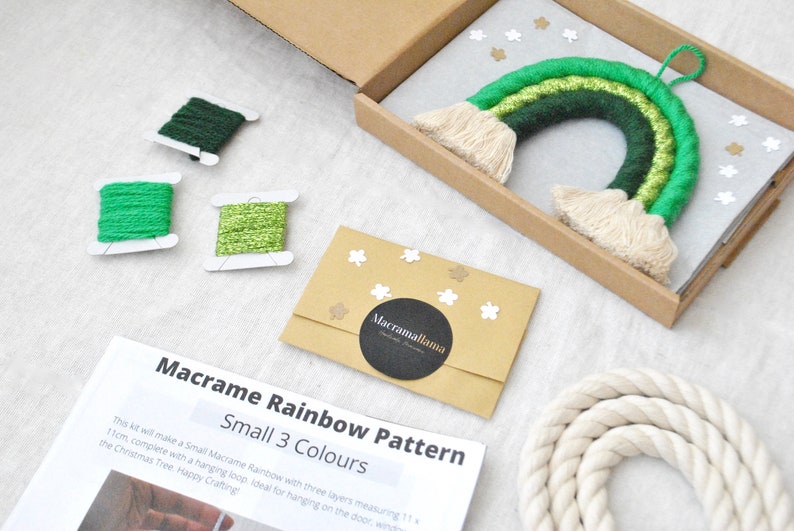 Make a Macrame Hanging Activity Box Adult Beginner Craft Kit Letterbox Friendship Gift UK Luck of the Irish DIY Green Rainbow Craft Kit
