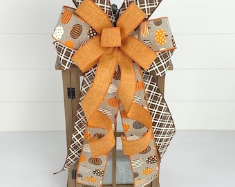 Fall Bow for Wreath, Thanksgiving Lantern Bow, Rustic Fall Farmhouse Decor, Pumpkin Door Decor, Buffalo Check Fall Bow, Autumn Porch Decor