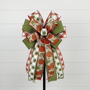 Fall Bow for Wreath, Lantern Bow, Farmhouse Pumpkin Bow for Wreath, Fall Porch Decor, Door Hanger Bow, Thanksgiving Door Bow, Autumn Bow