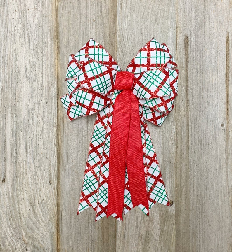 Red Green Christmas Wreath Bow Premade Bows for Wreath Etsy