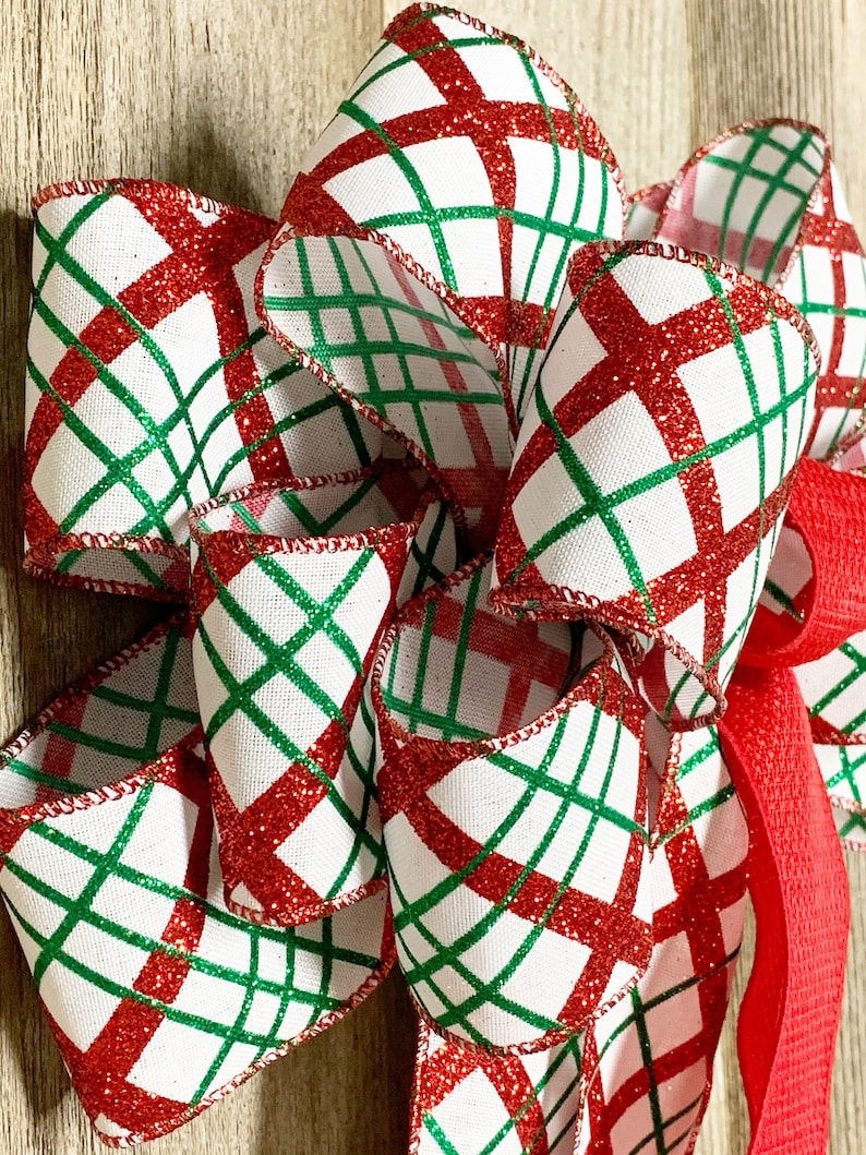 Red Green Christmas Wreath Bow Premade Bow for Wreath Etsy