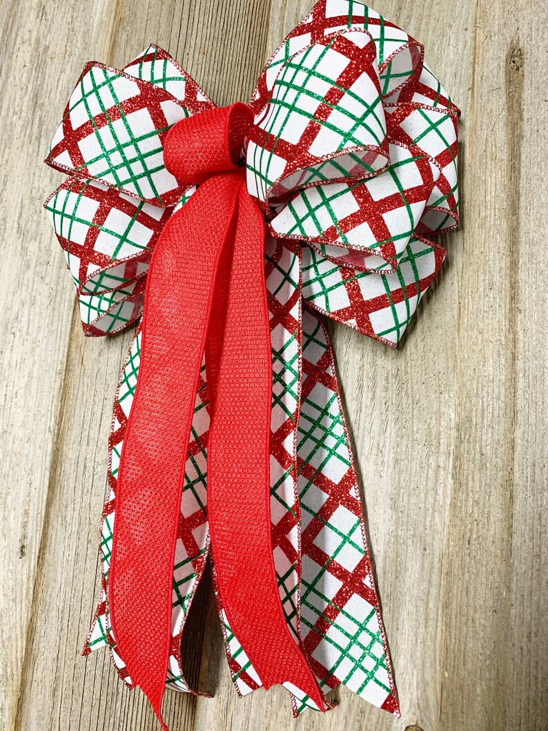 Red Green Christmas Wreath Bow Premade Bow for Wreath Etsy
