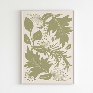 Sage Green Print, Botanical Wall Art, Japandi Printable, Pastel Room Decor, Downloadable Print, Bohemian Wall Art, Leaves Illustration