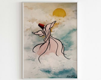 Islamic Wall Art Printable Oilpainting Sufi Dervish / spiritual artwork PRINTABLE / Downloadable Whirling Dervish Digital / Muslim Gifts