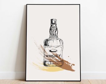 whiskey bar cart print / bar cart wall art / trendy wall art / funny bar poster retro style / printable wall art / bar cart accessories