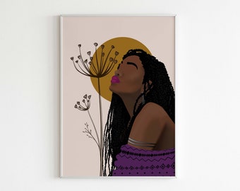Black Woman Art, African American Art, Black Girl Wall Art, black girl wall art, Tropical girl art, abstract art, Printable Black Art