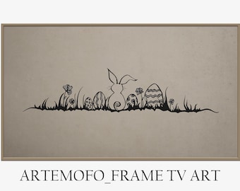 Samsung Frame TV Art Easter Bunny Egg Flowers Neutral / Digital TV Art instant download / Mid Century Wall Decor / Easter flower / lg tv art