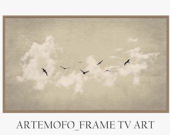 Samsung Frame TV Art Flying Birds Vintage, Neutral Minimalist Art For Samsung Frame TV Boho, Digital Download for frame tv, Mid Century